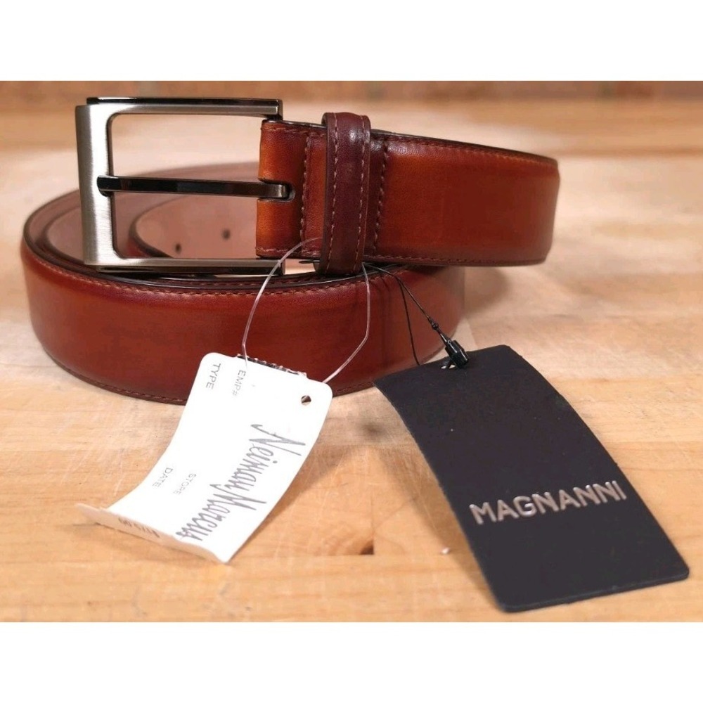 Magnanni 1552 Vega Cognac Brown Leather Dress Belt Mens 44 Made in Spain NEW